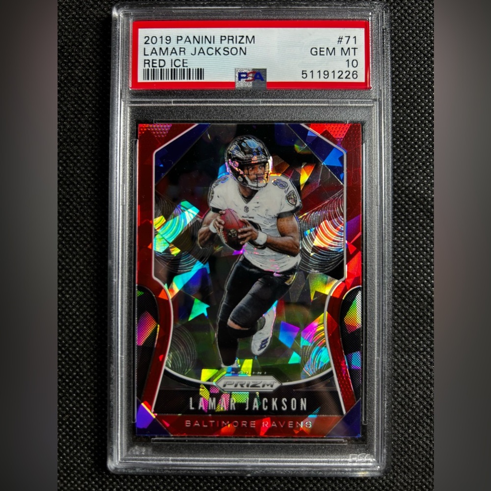 2019 Panini Prizm Lamar Jackson RED ICE PRIZM #71 PSA 10 Gem Mint Baltimore